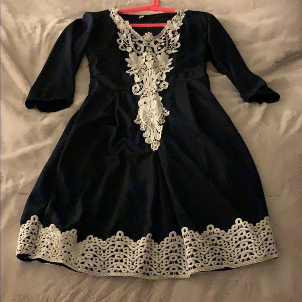 Blue and white pattern dress